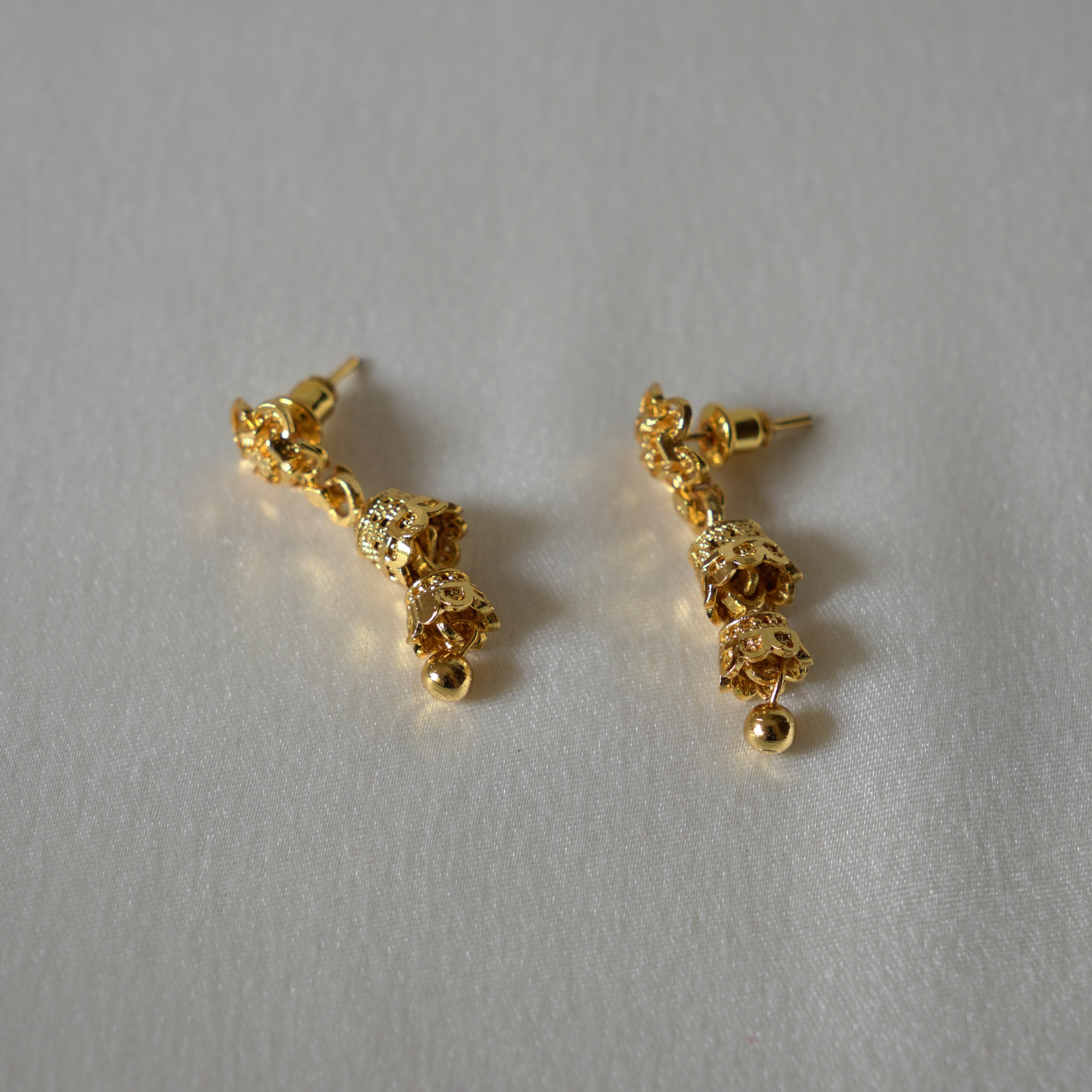 ORO- Gold Floral Double Jhumki Earrings