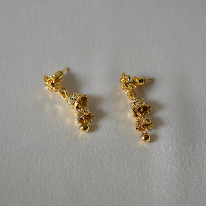 ORO- Gold Floral Double Jhumki Earrings