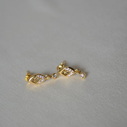 ORO-Zircon Shinning Leaflet Earrings