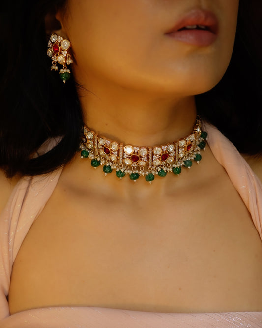 ROOP- Royal Heirloom Kundan Choker Set – Ruby & Emerald Edition