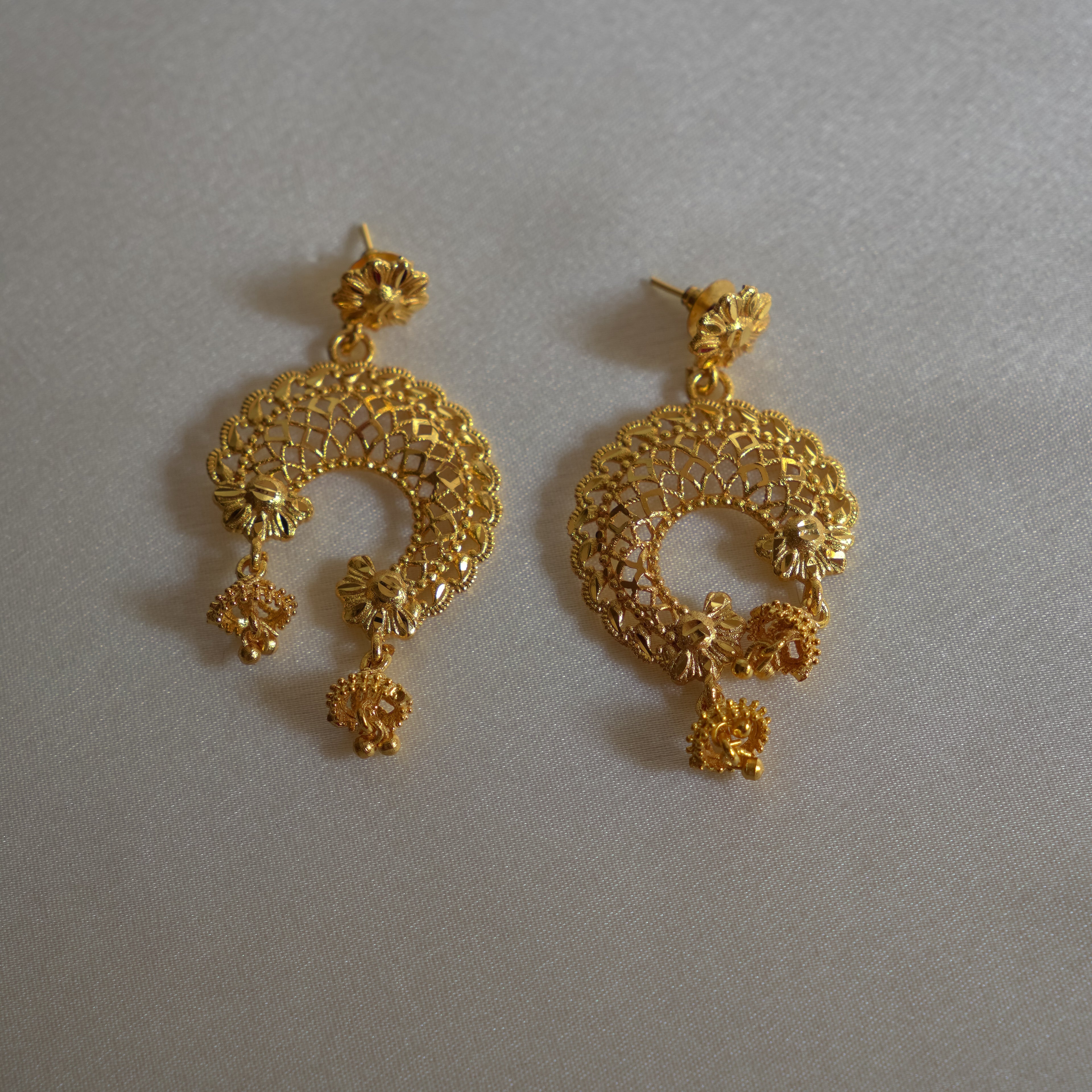 ORO-Elegant Peacock Floral Chandbali Earrings
