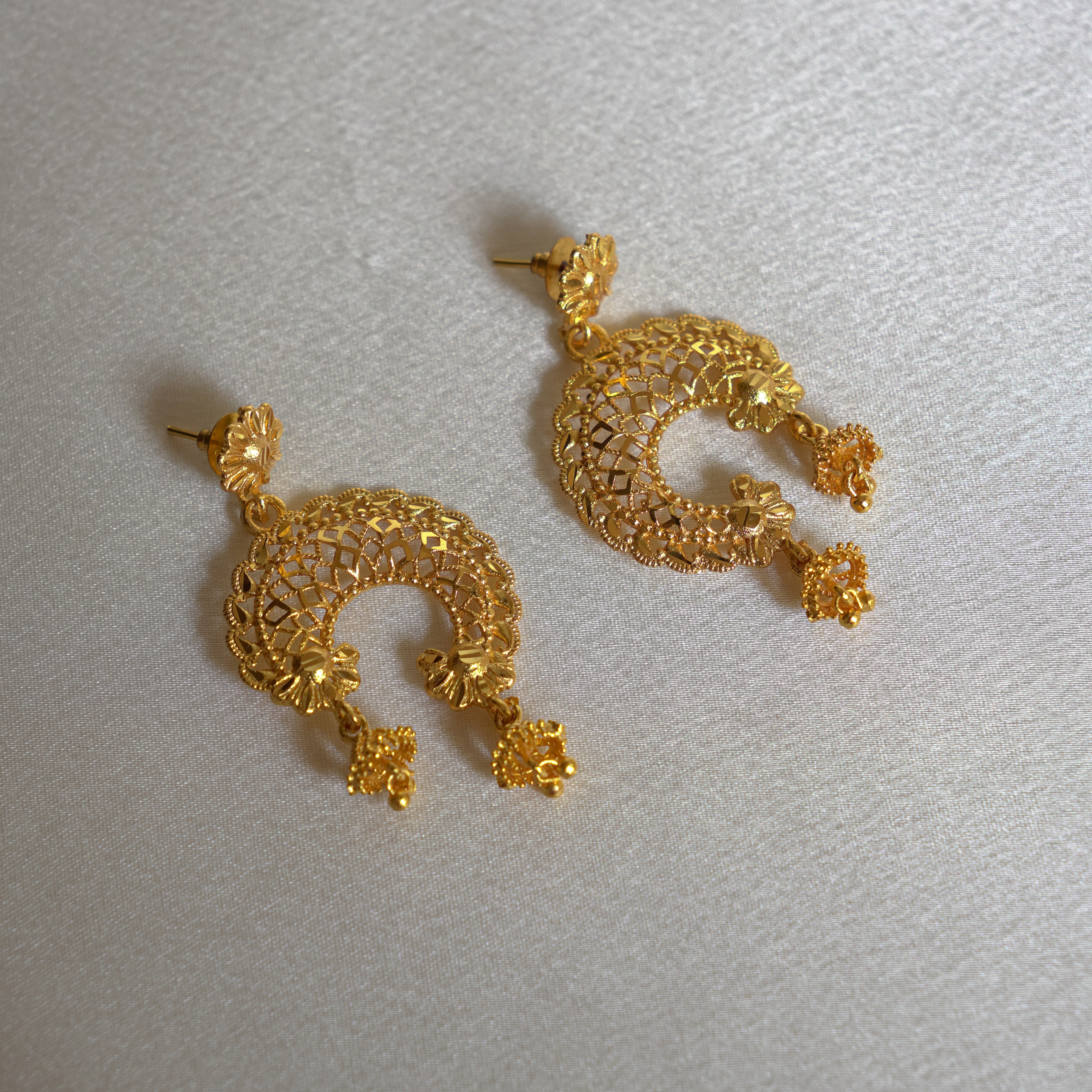 ORO-Elegant Peacock Floral Chandbali Earrings