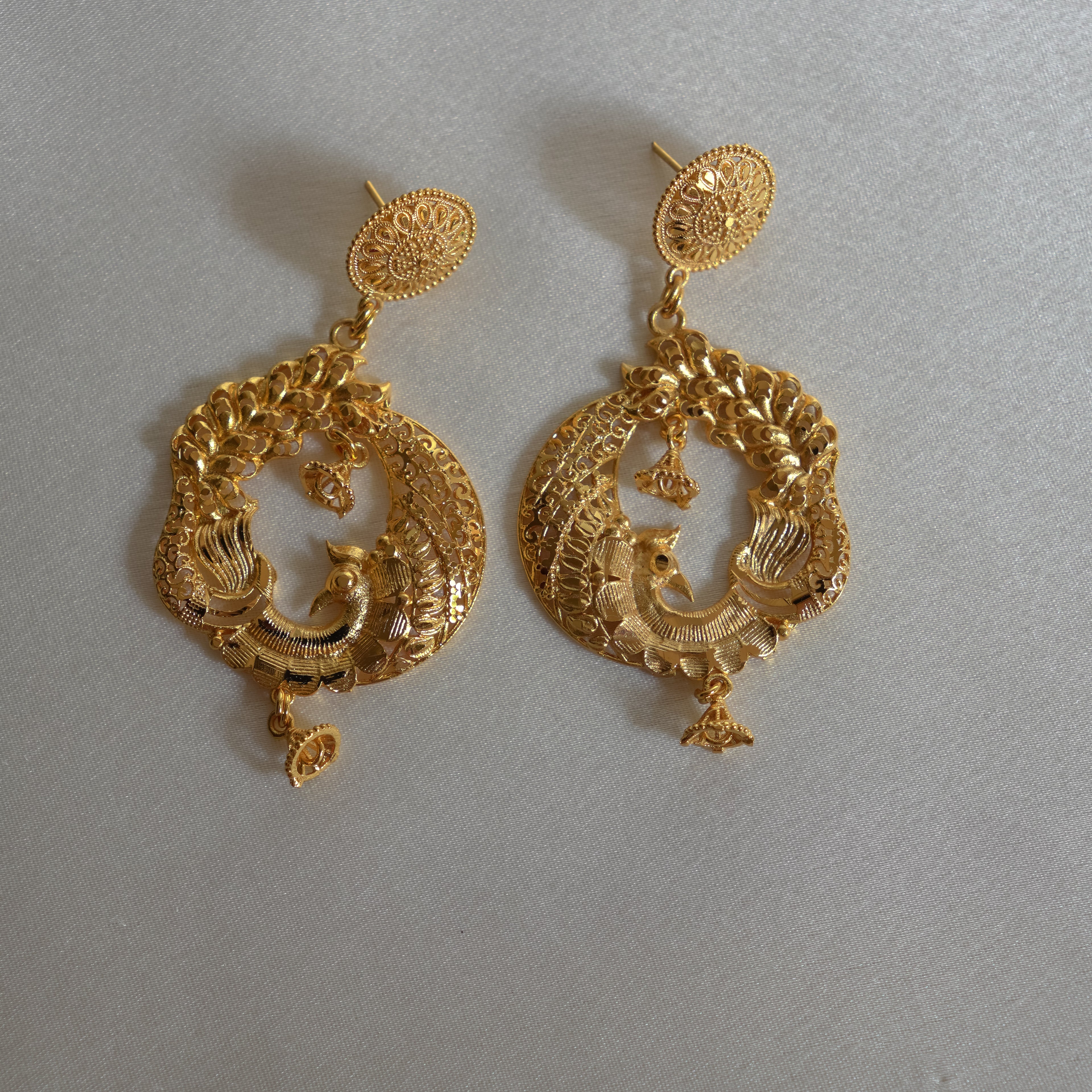 ORO-Majestic Floral Peacock Chandbali Earrings