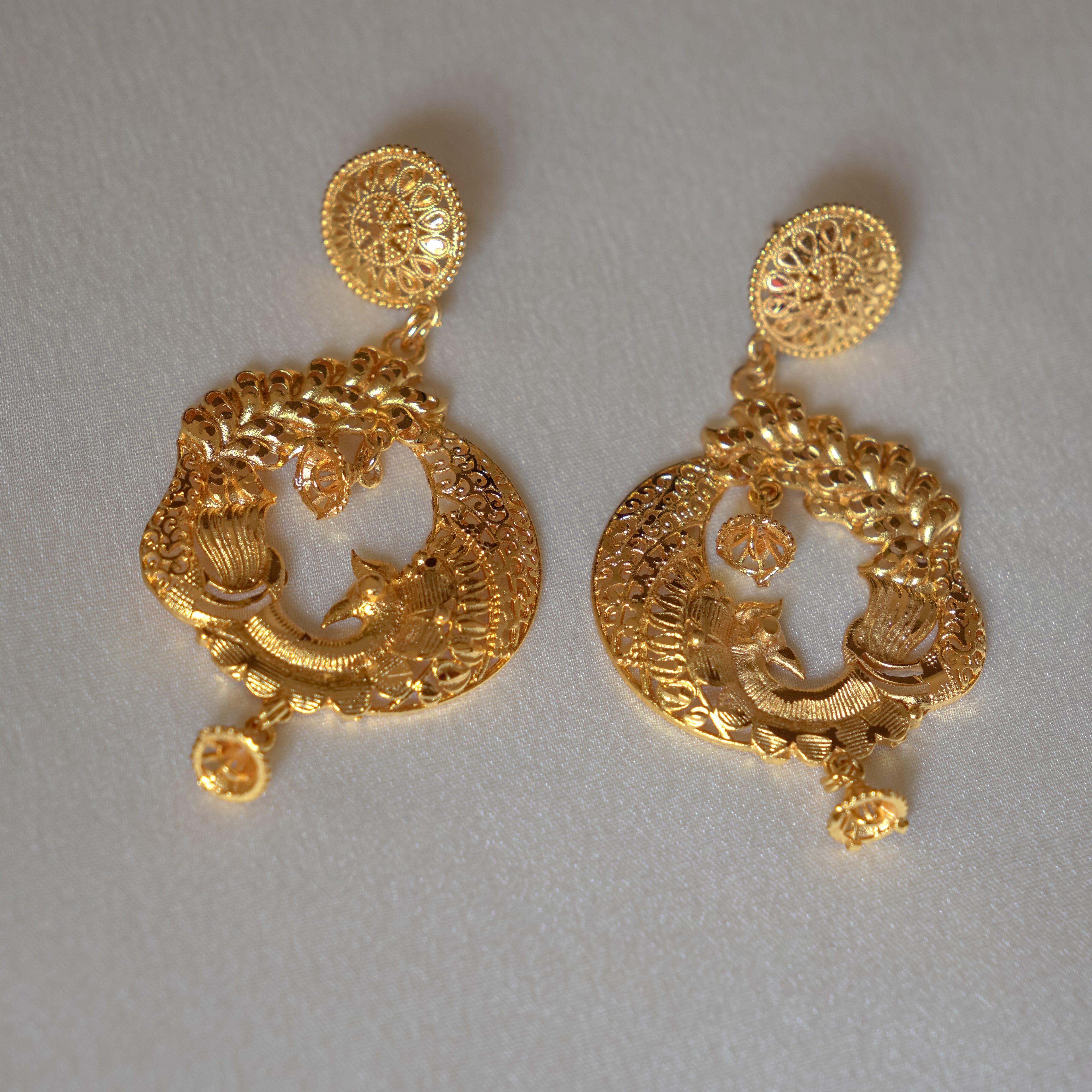 ORO-Majestic Floral Peacock Chandbali Earrings