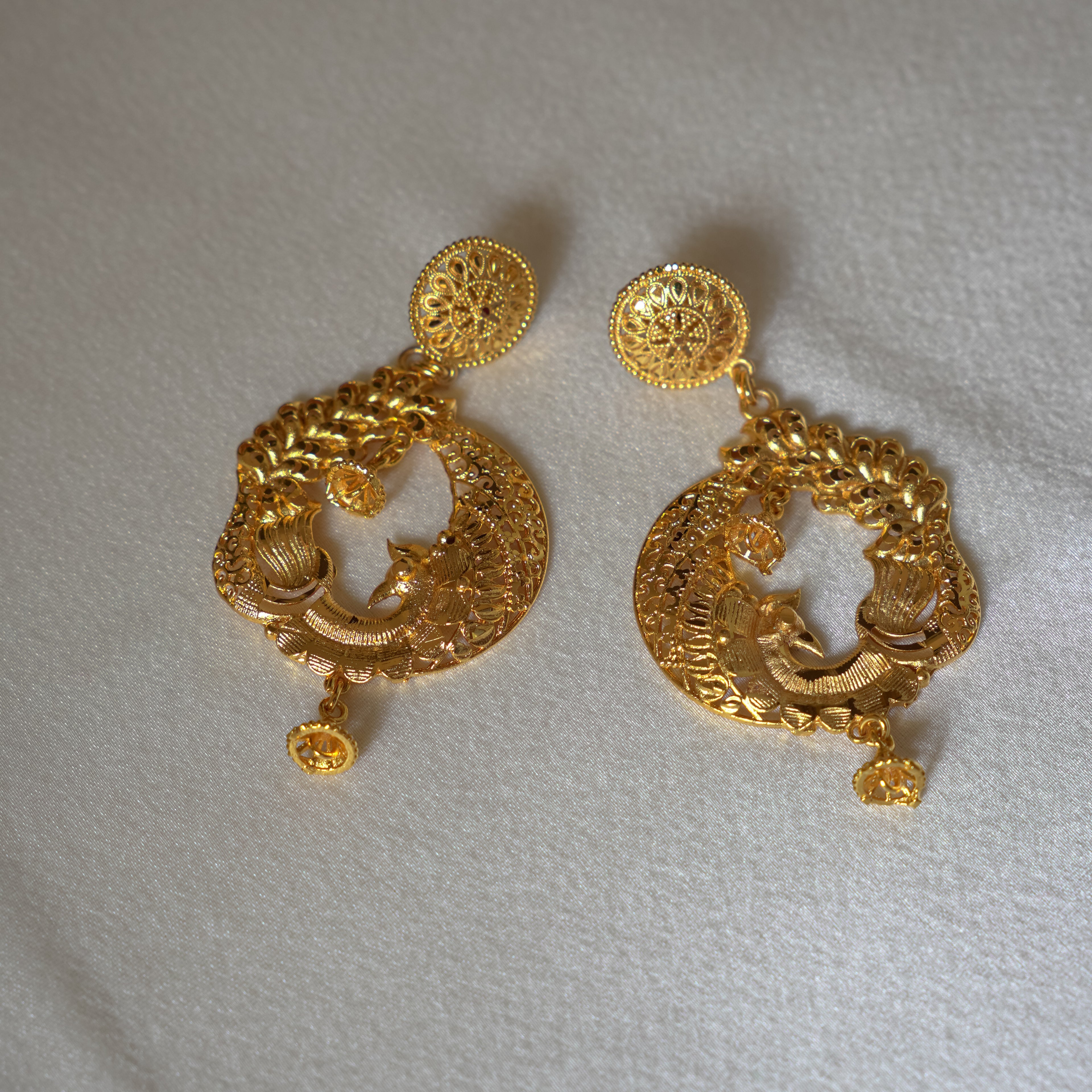 ORO-Majestic Floral Peacock Chandbali Earrings
