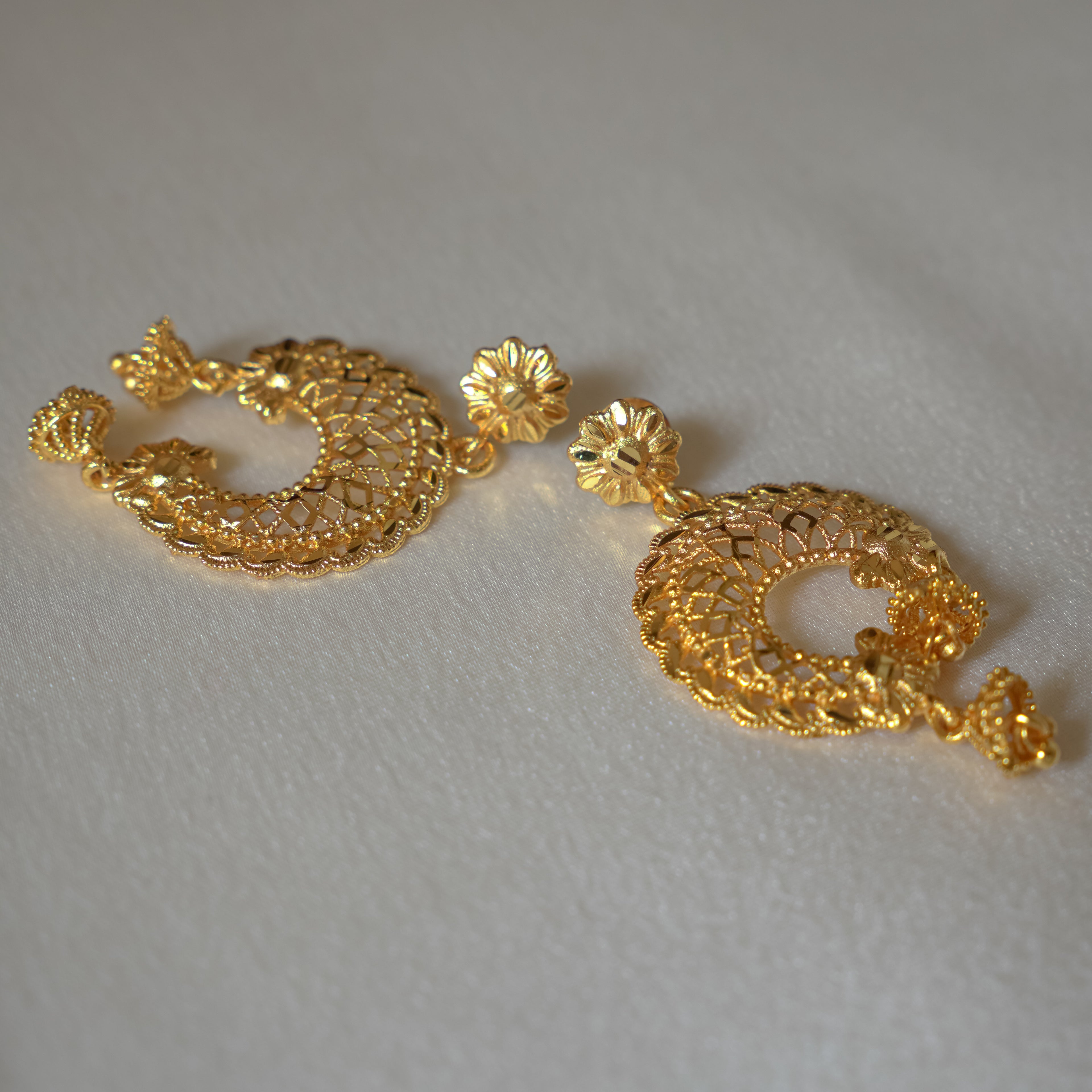 ORO-Elegant Peacock Floral Chandbali Earrings