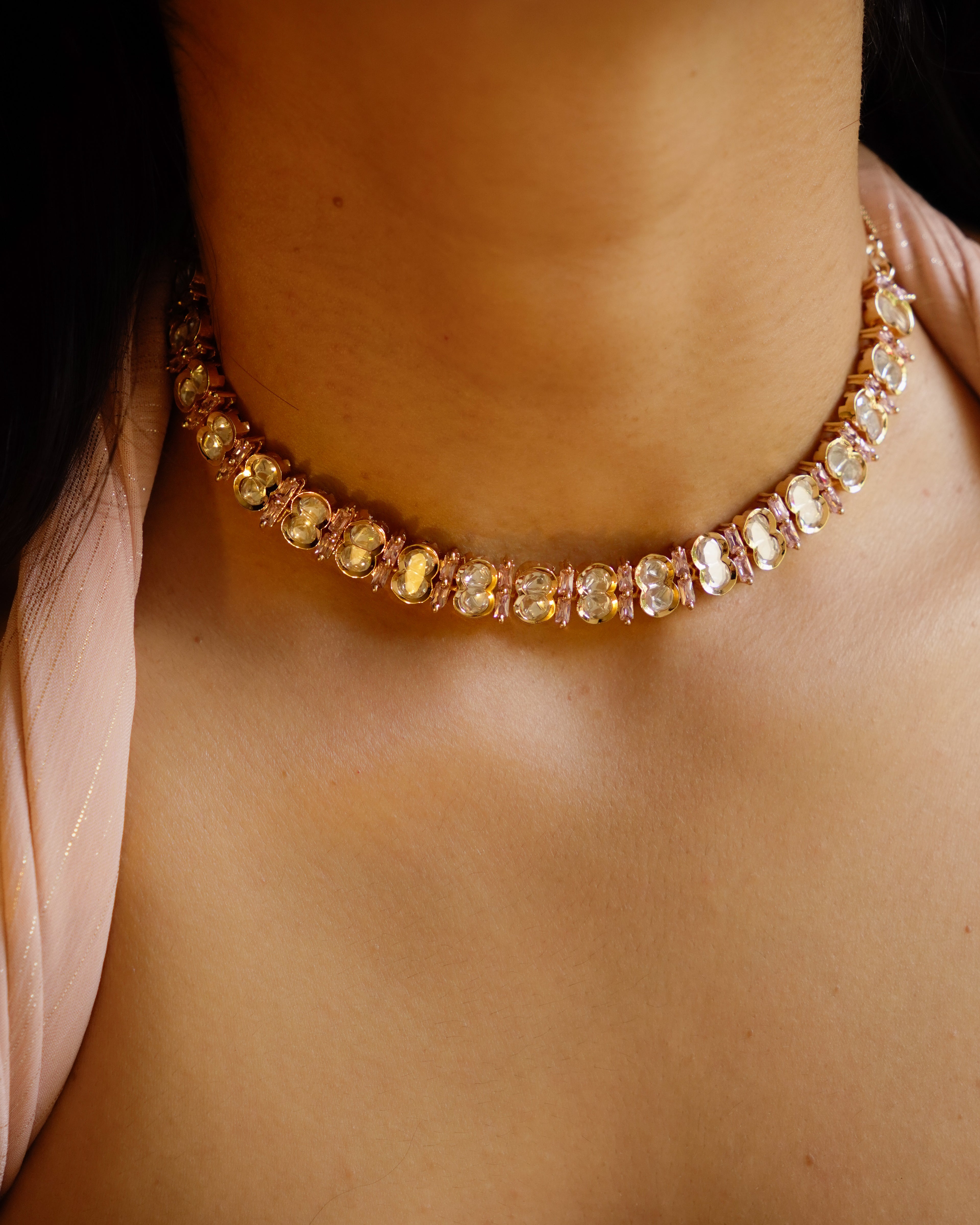 ZIKHIN- Pink Crazy Cocktail Party Necklace & Earrings Set