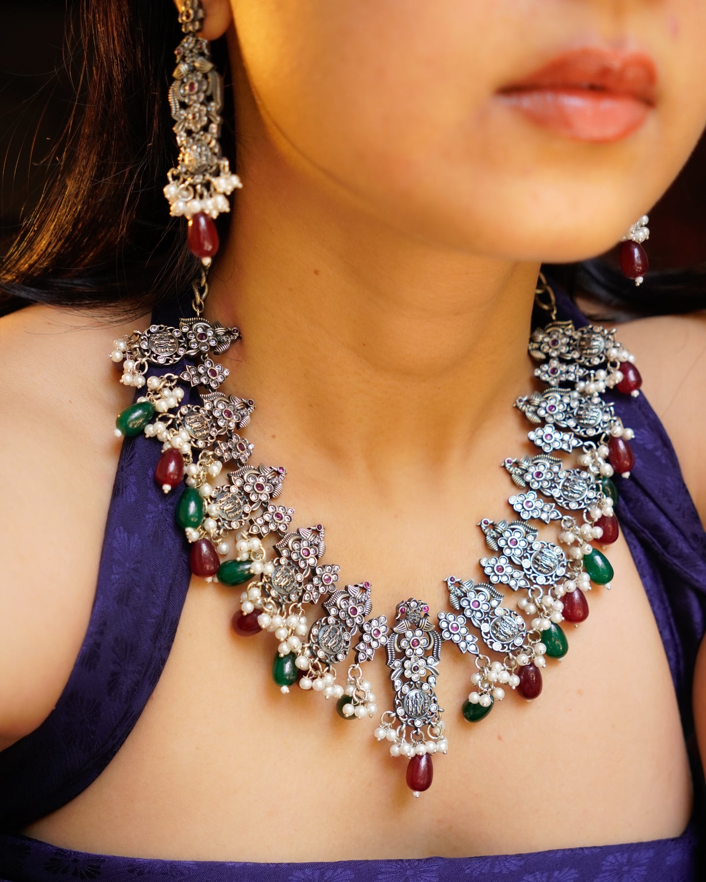 Anassa- Multi stone Peacock floral Necklace Set