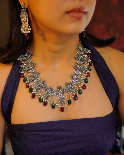 Anassa- Multi stone Peacock floral Necklace Set