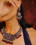 Anassa -Maroon Stone Moti Flower Necklace Set