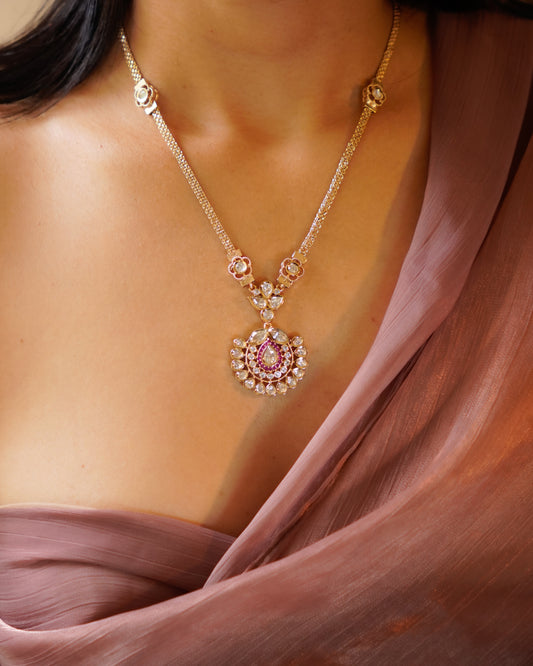 ROOP- Flower Pendant Polki Necklace