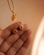 ORO- Intricately Designed Gold-Plated Pendant & Earring Set