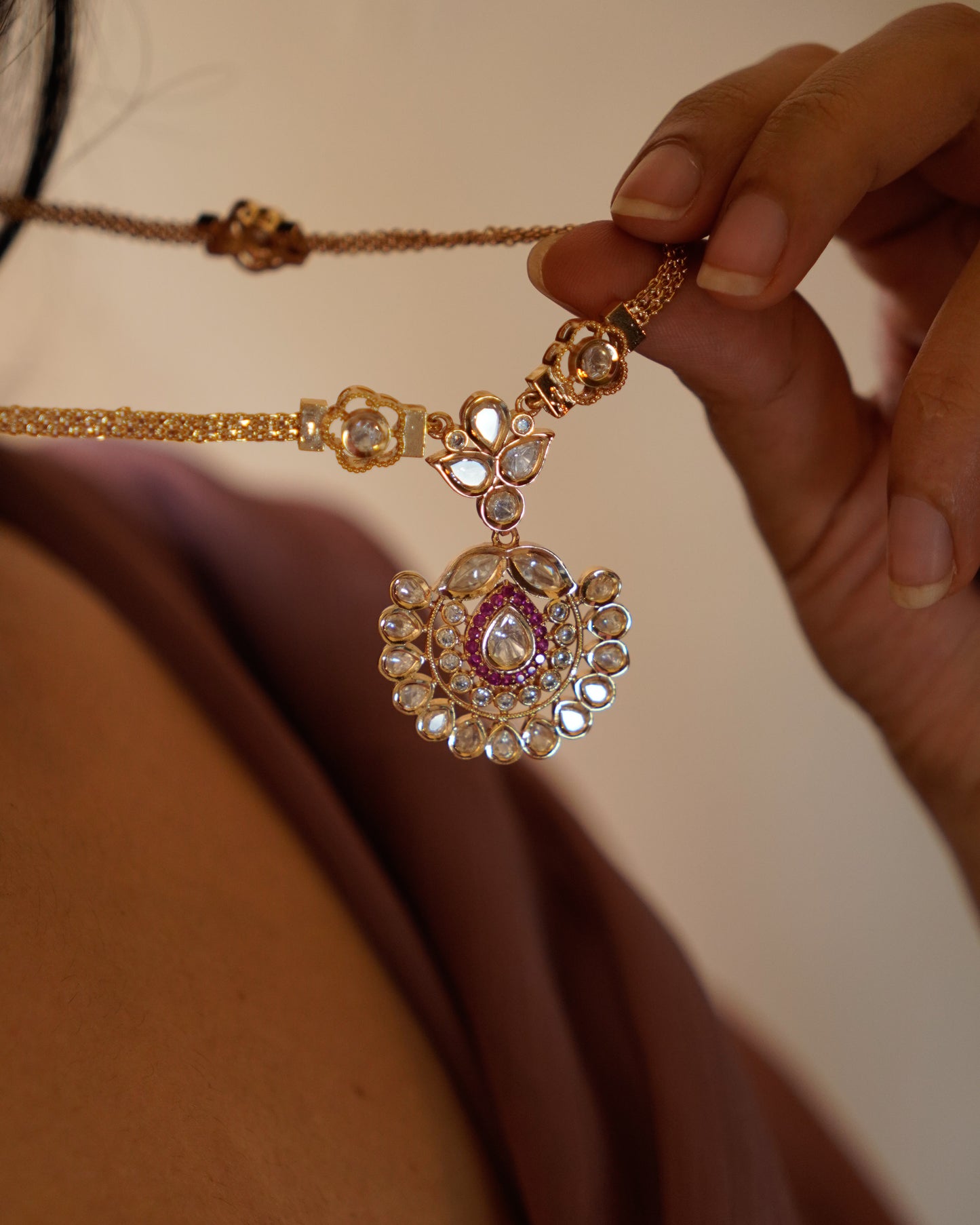 ROOP- Flower Pendant Polki Necklace