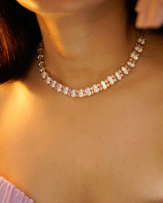 ROOP- Pink Crazy Cocktail Party Necklace & Earrings Set
