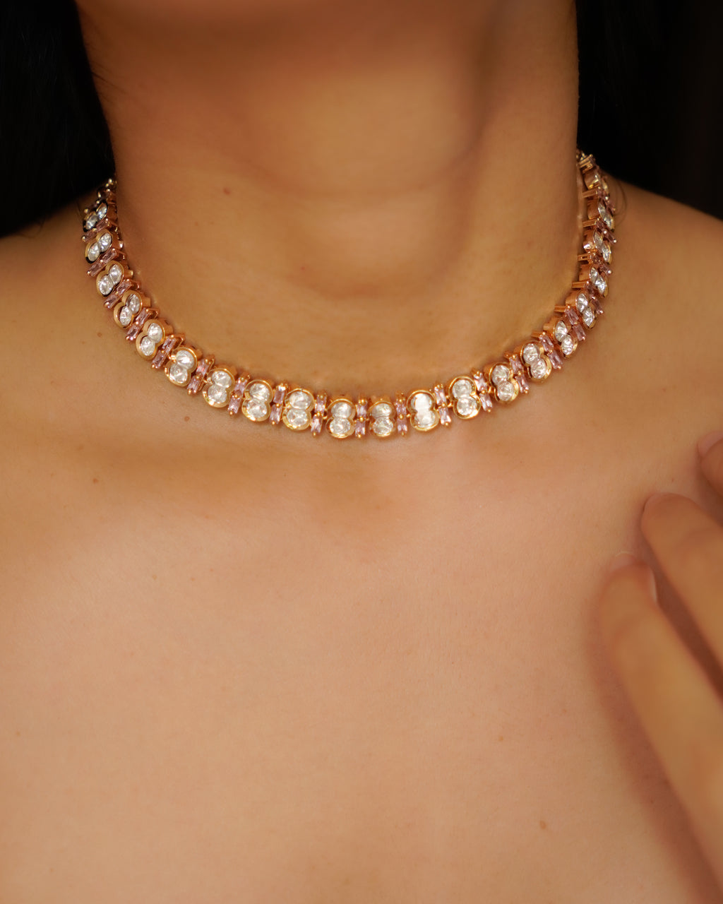 ZIKHIN- Pink Crazy Cocktail Party Necklace & Earrings Set