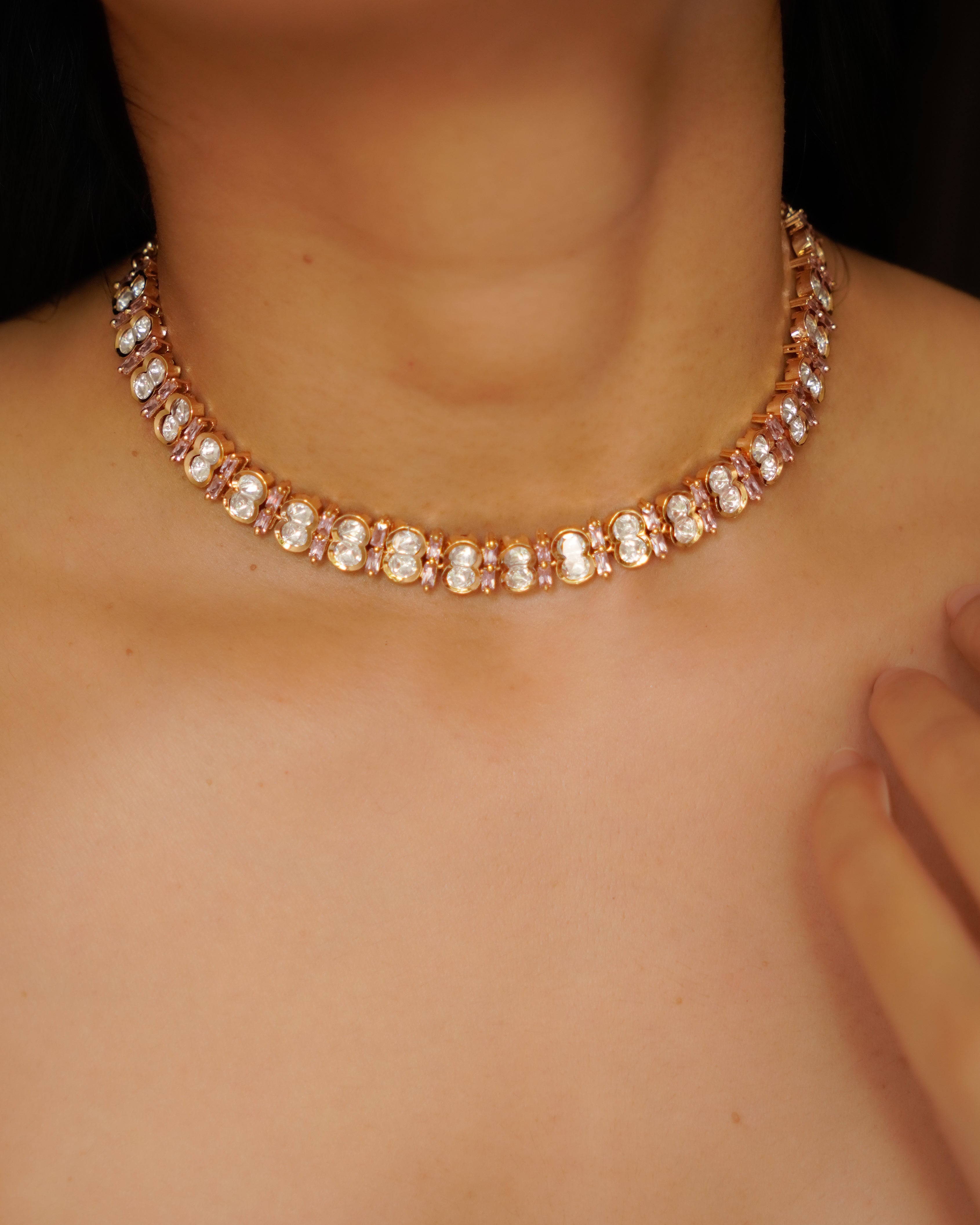 ZIKHIN- Pink Crazy Cocktail Party Necklace & Earrings Set