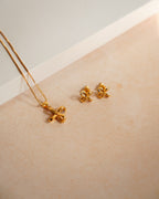 ORO- Gold-Plated Bow Pendant Set with Earrings