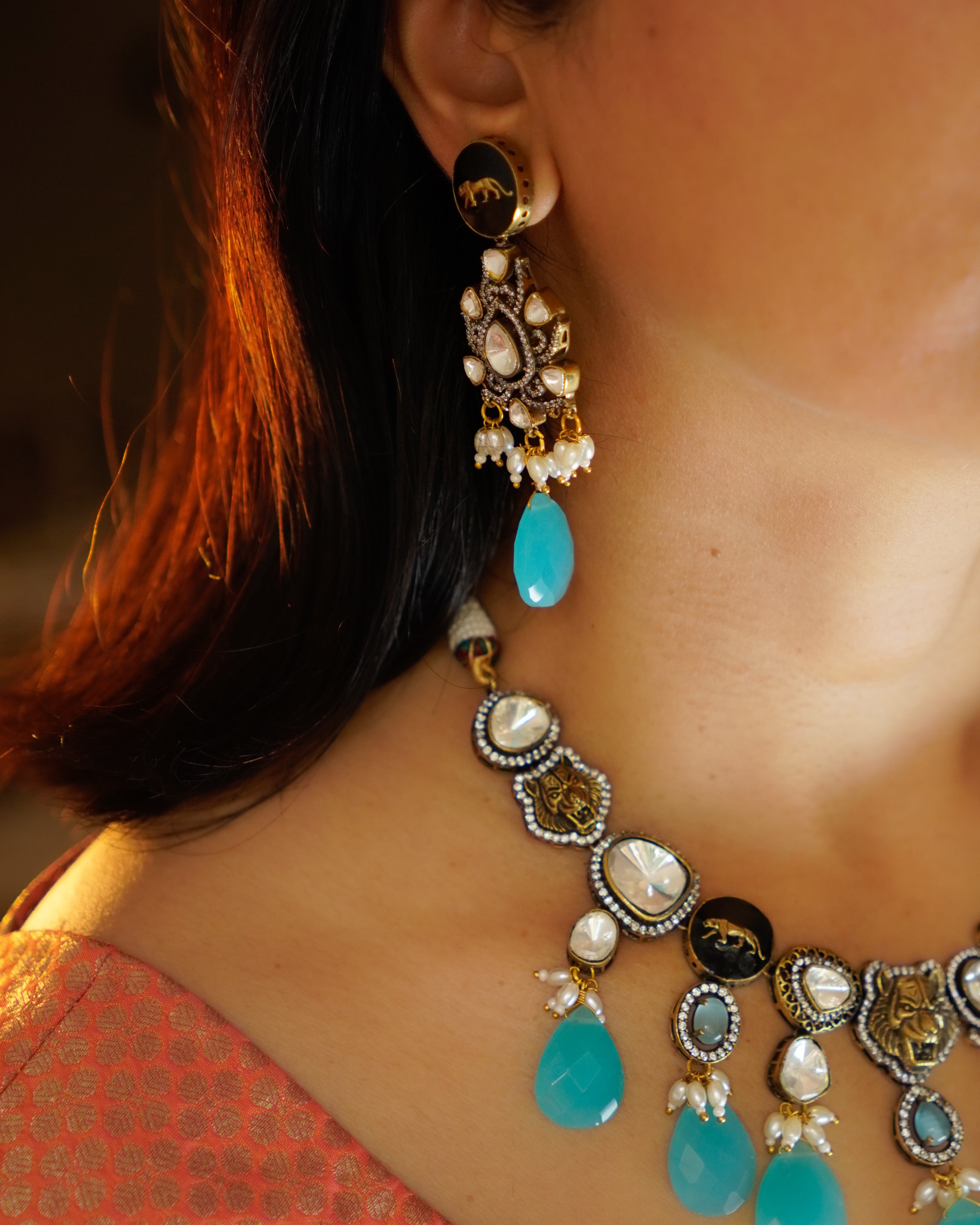 ZIKHIN- Royal Queen Kundan Necklace Set