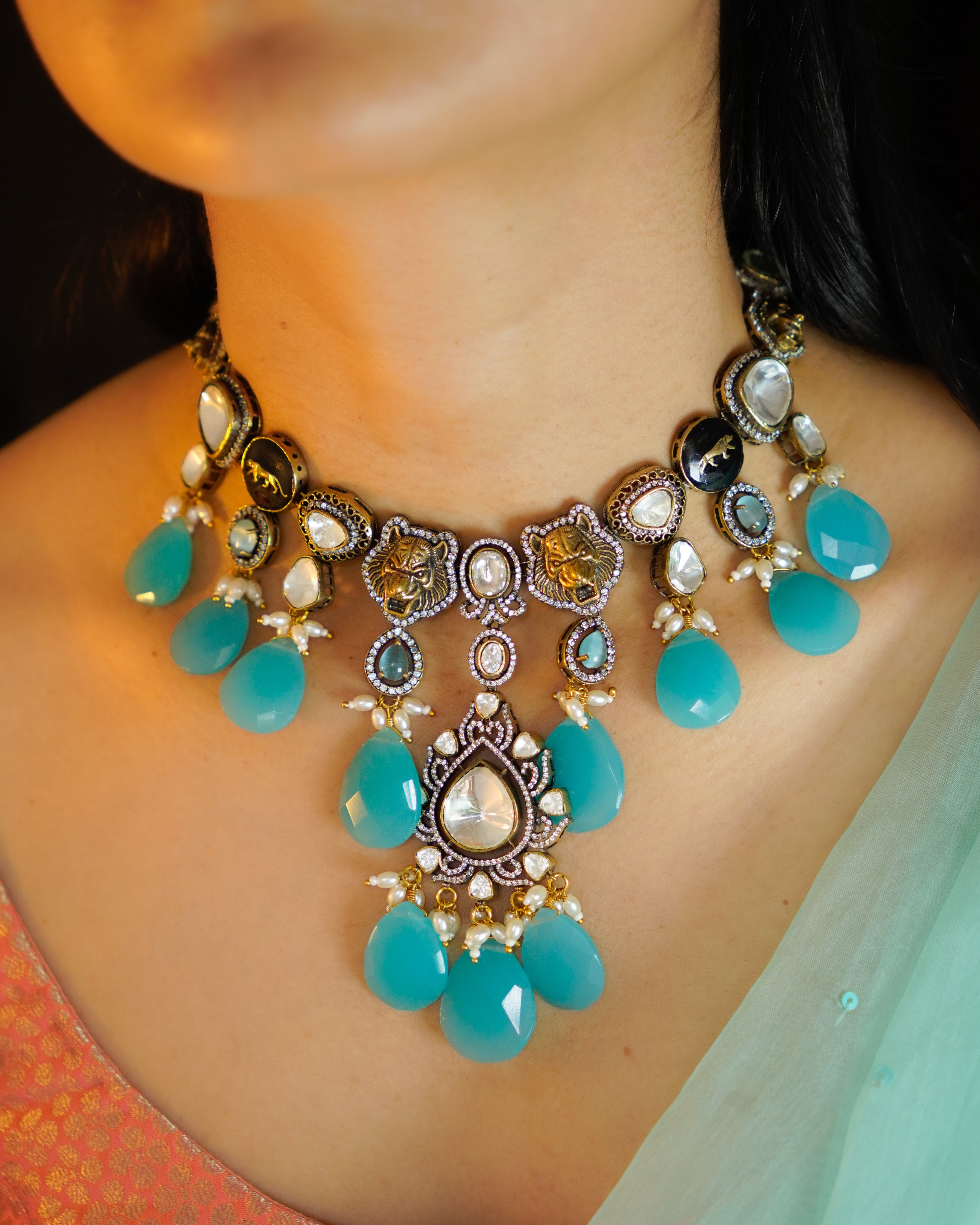 ZIKHIN- Royal Queen Kundan Necklace Set