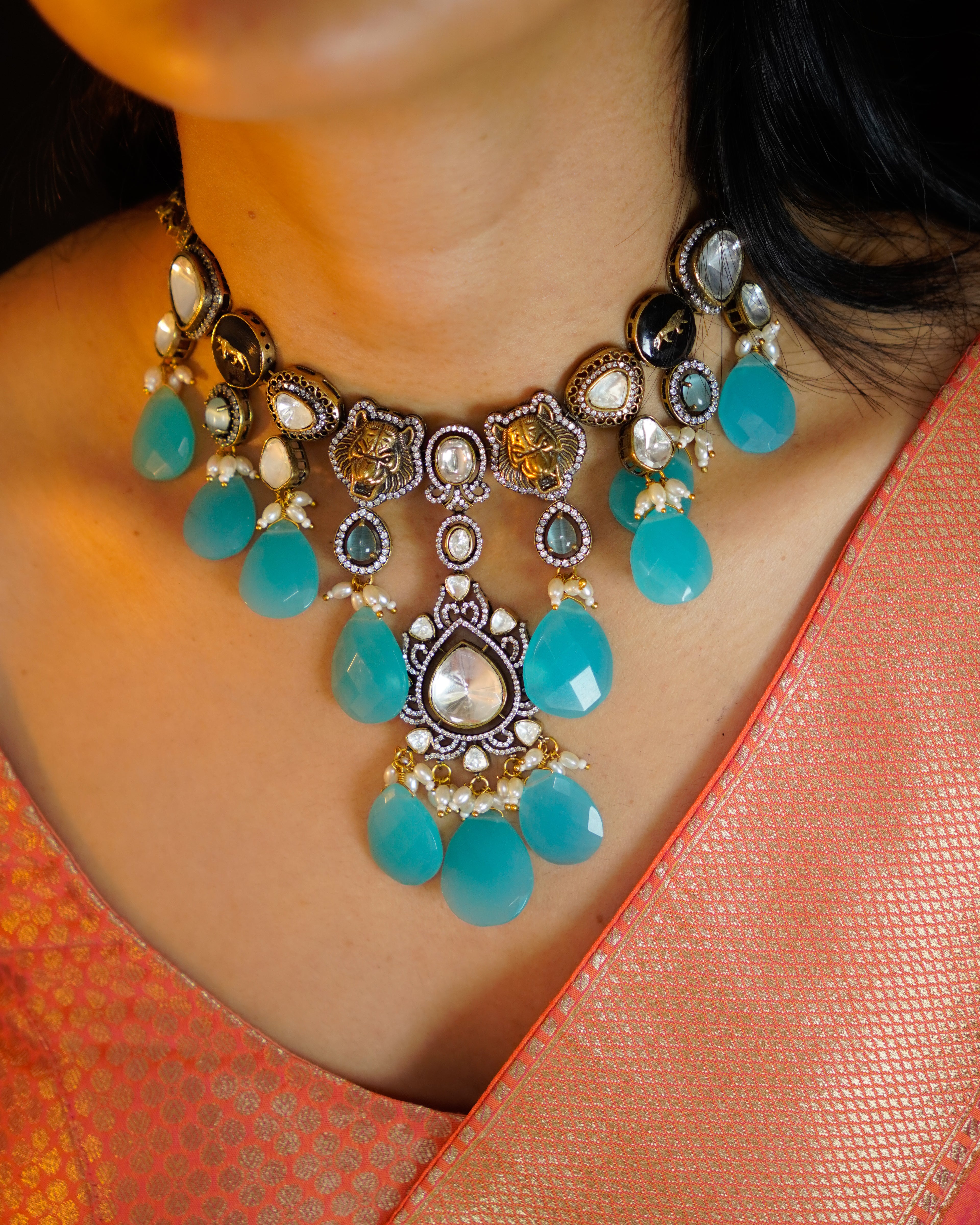 ZIKHIN- Royal Queen Kundan Necklace Set