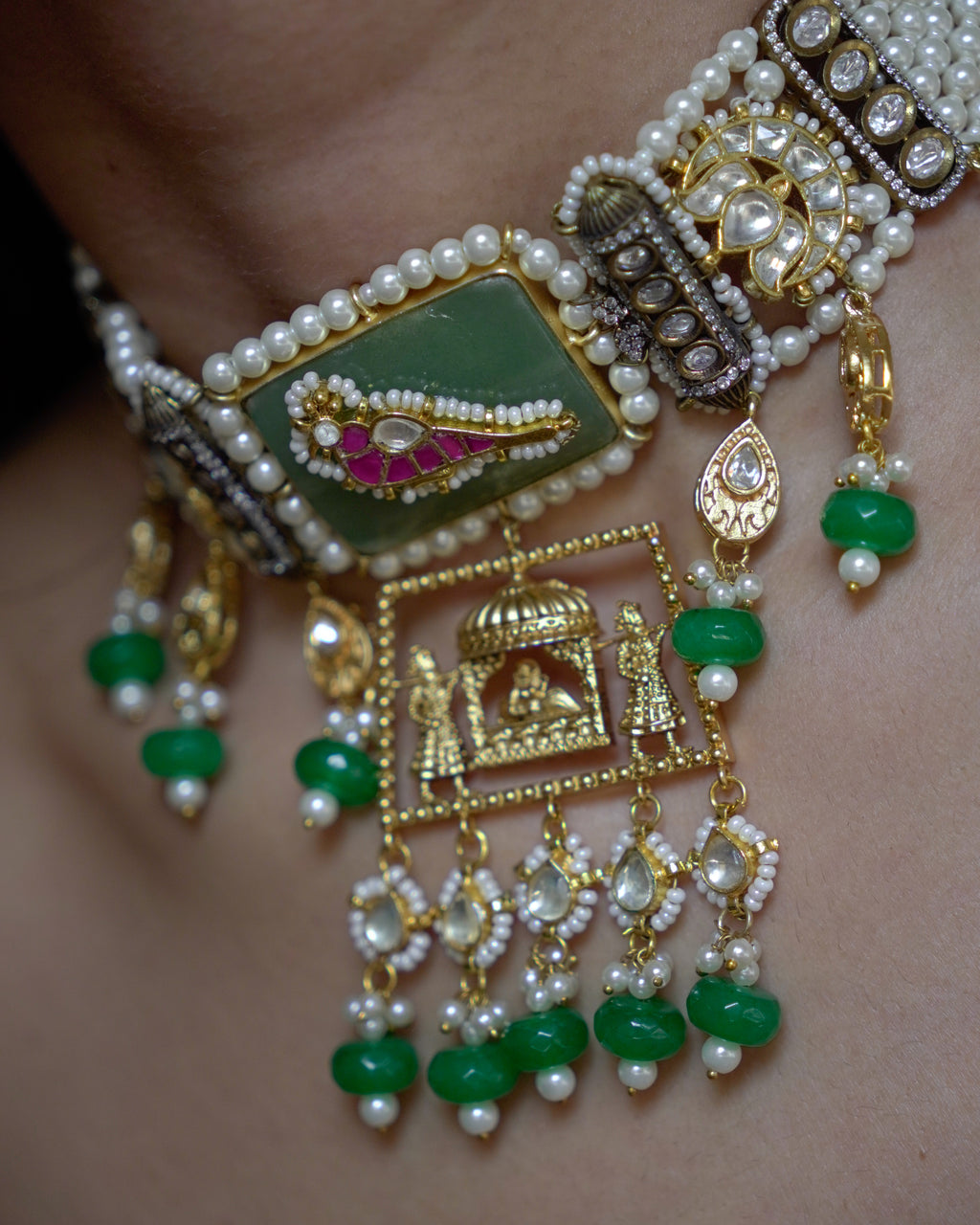 ZIKHIN- Beautiful Palki Stonework Kundan Choker Set