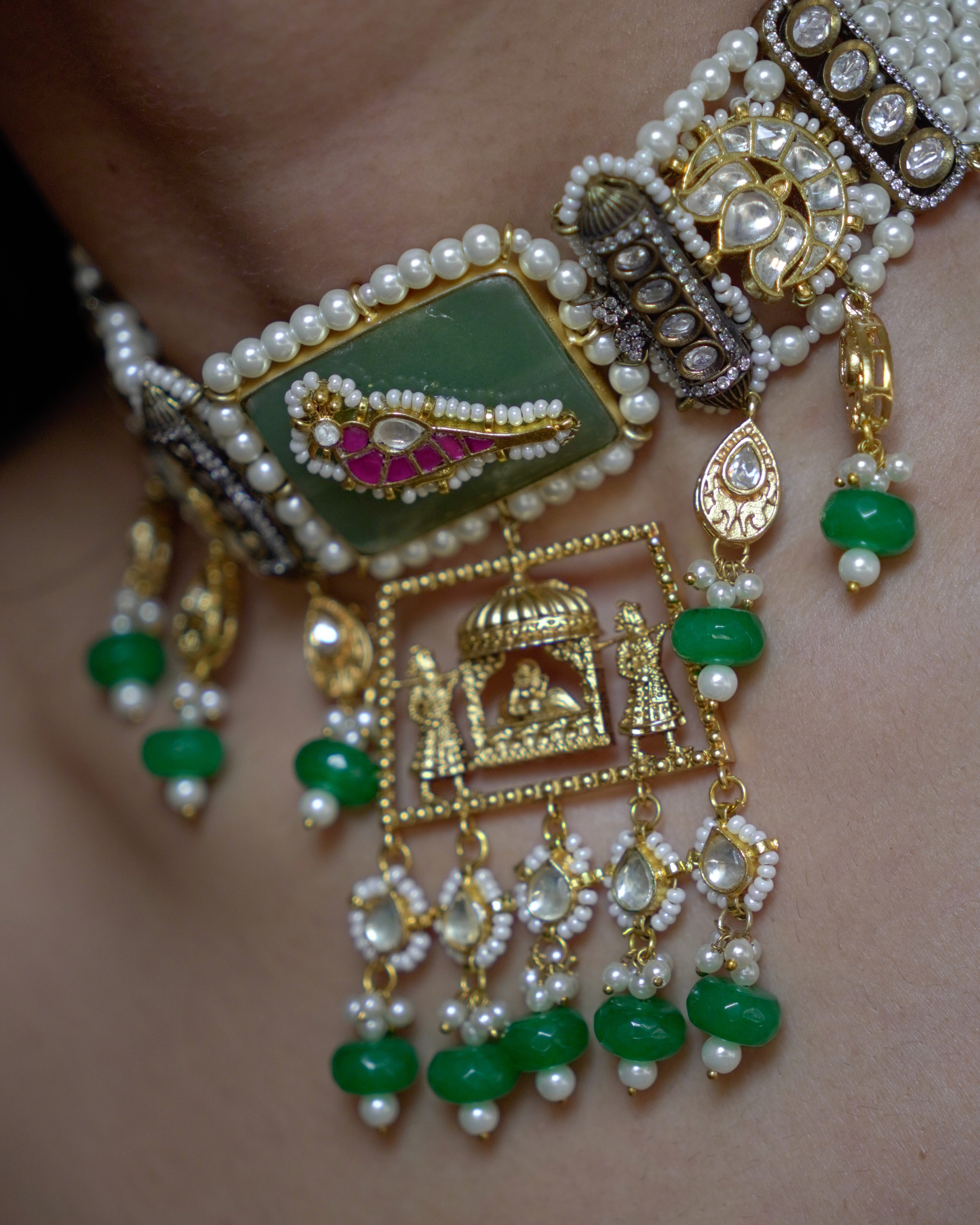 ZIKHIN- Beautiful Palki Stonework Kundan Choker Set