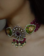 ZIKHIN- Radiant Elegance Kundan Choker Set with Stunning Red Quartz