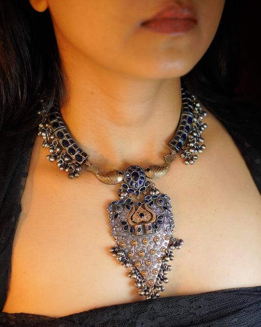 Anassa-Dual Tone Banjara Ghungroo Flower Long Necklace Set