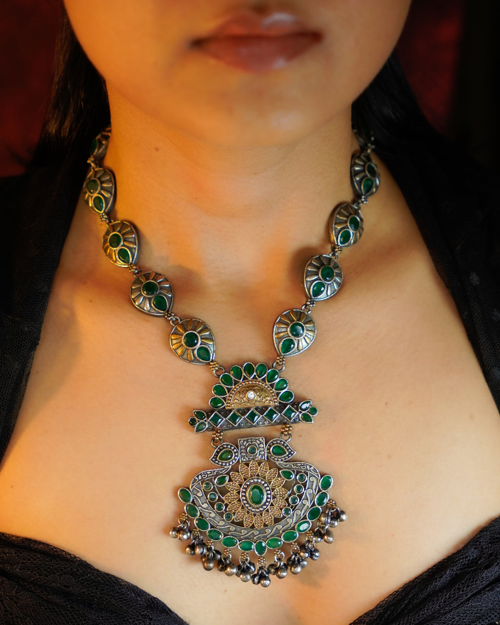 Anassa-Peacock Motif Long Necklace Set