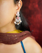 ROOP-Gold Kundan Chandbali Earrings with Colored Stone Centerpiece