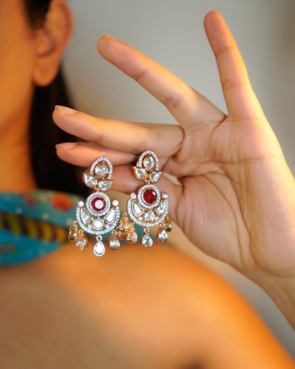 ROOP-Gold Kundan Chandbali Earrings with Colored Stone Centerpiece