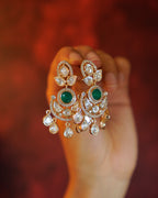 ROOP-Gold Kundan Chandbali Earrings with Colored Stone Centerpiece