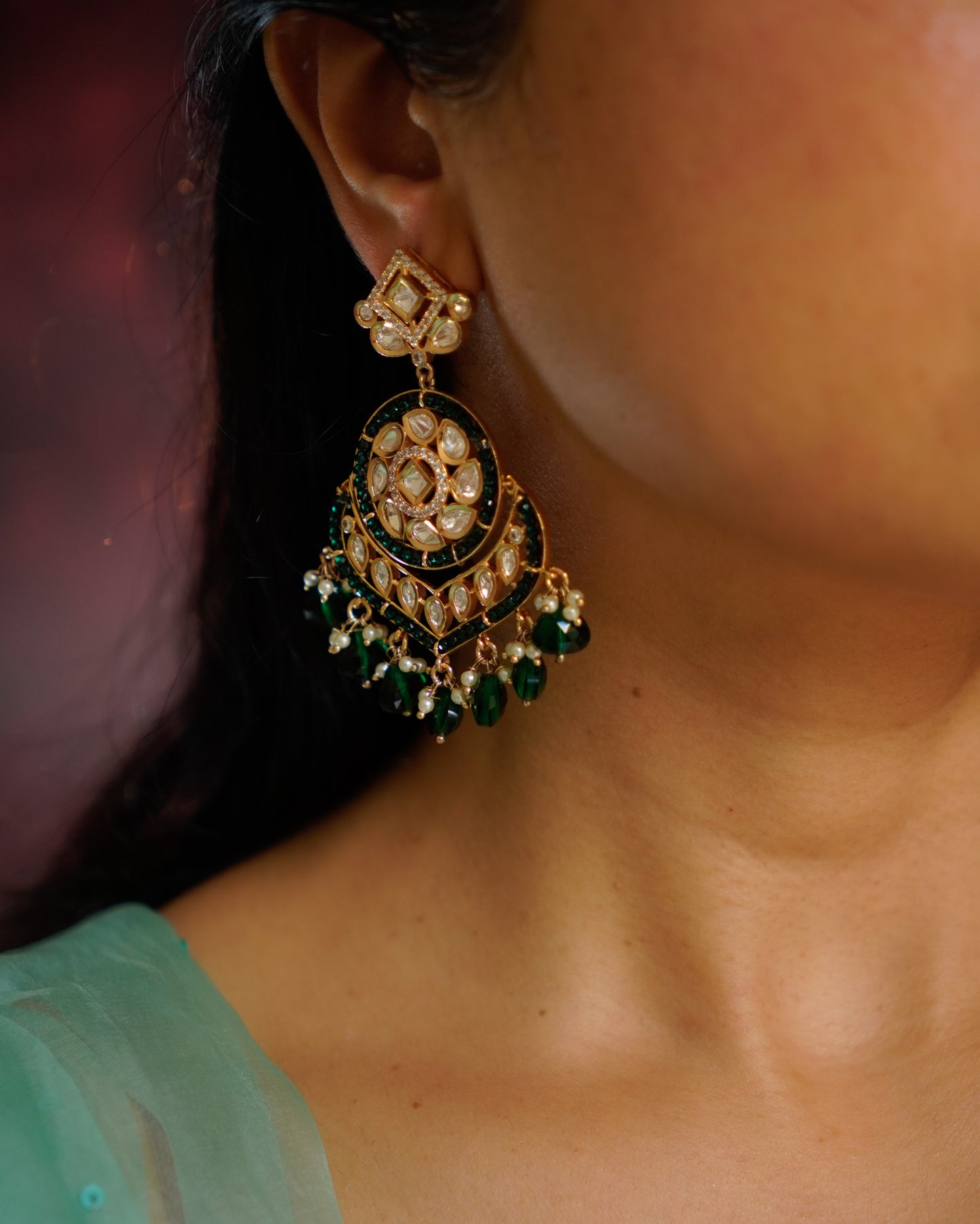 ROOP- Rani Ruby Kundan Chandbaali Earrings