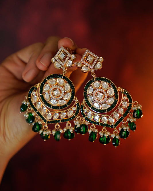 ROOP- Rani Ruby Kundan Chandbaali Earrings