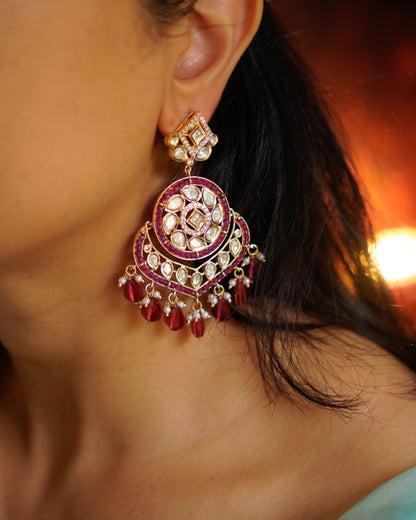 ROOP- Rani Ruby Kundan Chandbaali Earrings