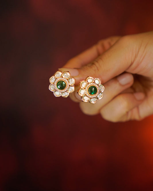 ROOP- Gold Kundan Floral Stud Earrings