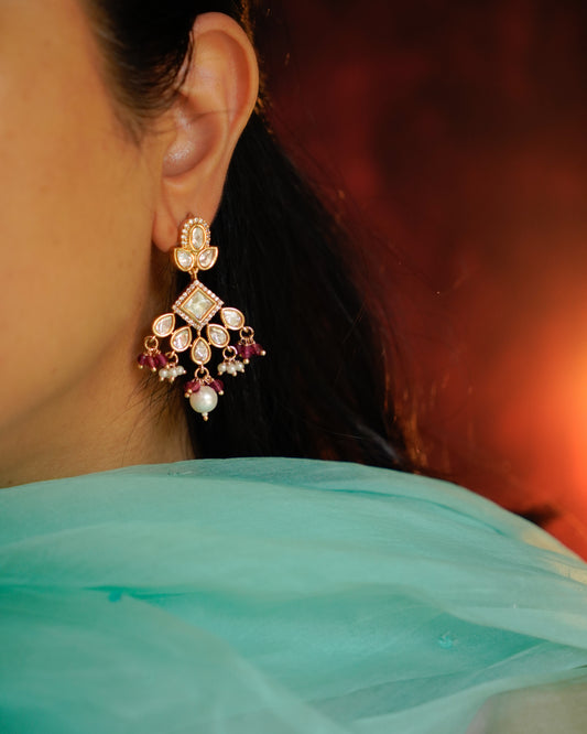 ROOP- Kundan Dangling Earrings with Pearls and Beads