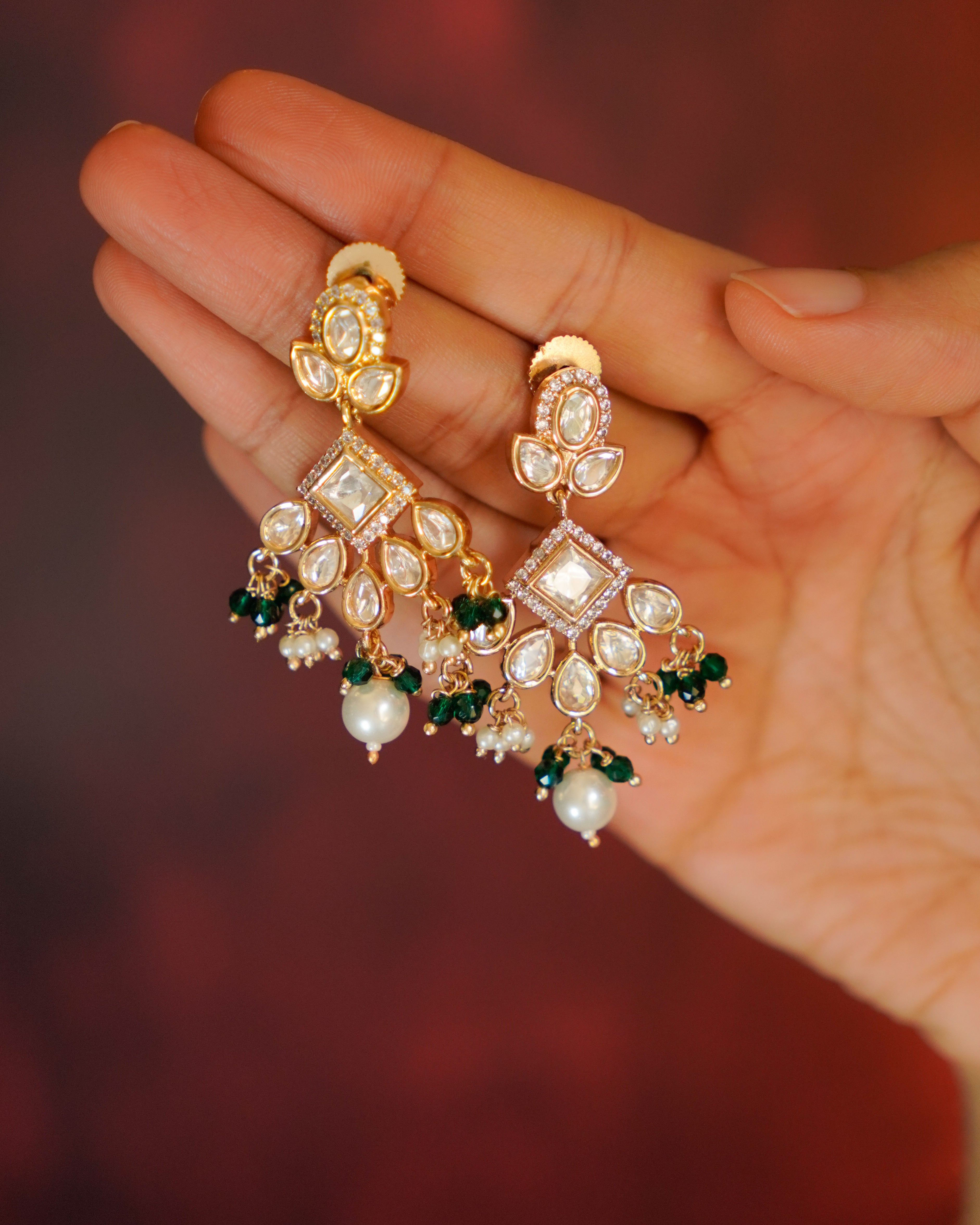 ROOP- Kundan Dangling Earrings with Pearls and Beads
