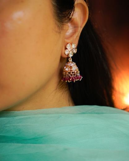 ROOP- Kundan Floral Jhumka Earrings with Beads Detailing