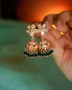ROOP- Kundan Floral Jhumka Earrings with Beads Detailing