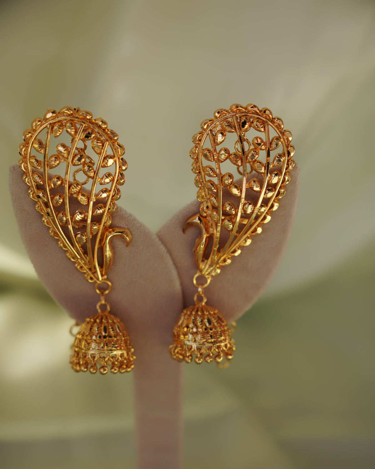 ORO - Peacock Kaan Phool Earrings | Micro Plated Filigree Ear Cuffs with Hanging Jhumkas
