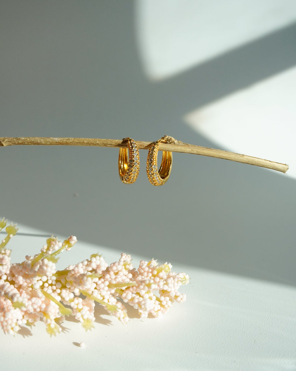 FLORA- Gold Pavé Hoop Earrings |Minimal Zircon Huggie Hoops for Everyday Wear