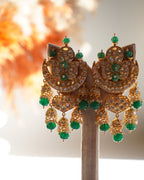 ROOP- Crescent Moon Gold & Emerald Chandbali Earrings