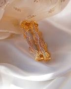 ZORA - Premium 1 Gram Gold Plated Wavy Leaf Bangles | Micro Plated American Diamond Twisted Wave Bracelets Set of 2