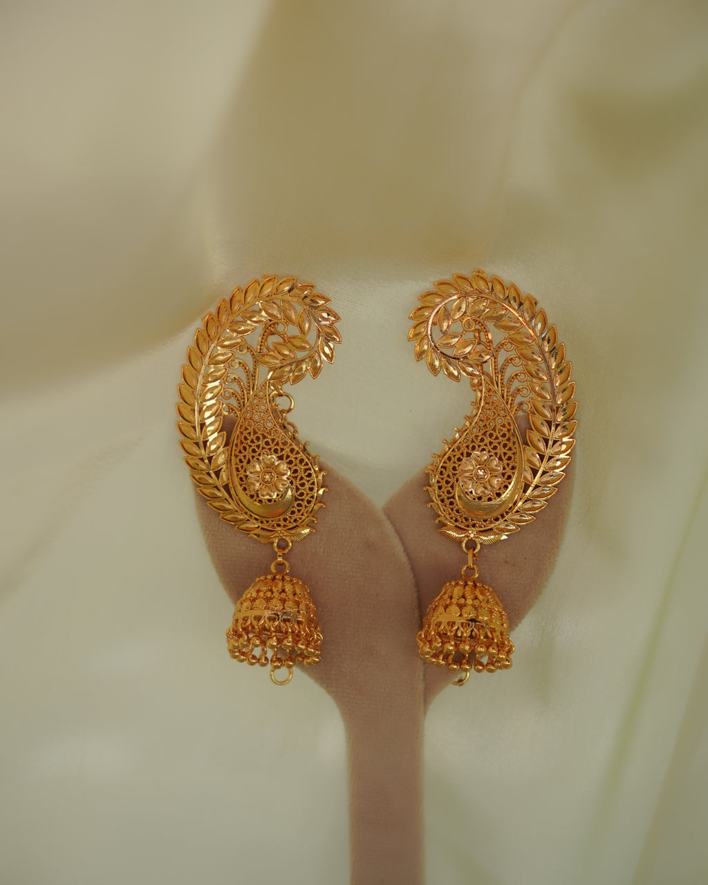 ORO-  Traditional Paisley Ear Cuffs with Jhumka | Premium Micro Plated Mango Kaan Chain Earrings