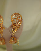 ORO - Peacock Kaan Phool Earrings | Micro Plated Filigree Ear Cuffs with Hanging Jhumkas