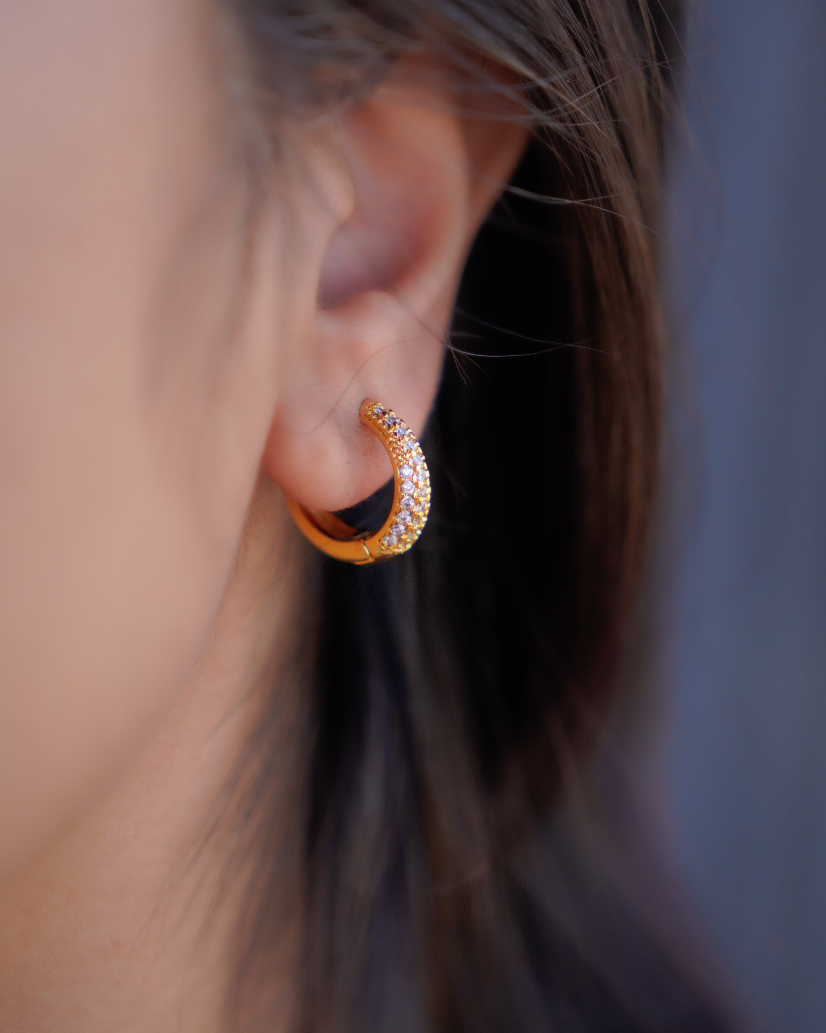 FLORA- Gold Pavé Hoop Earrings |Minimal Zircon Huggie Hoops for Everyday Wear