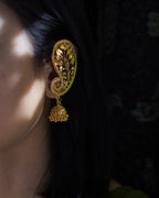 ORO-Gold Plated Paisley Peacock Kaan Phool Earrings | Micro Plated Botanical Ear Cuffs with Hanging Jhumkas