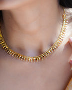 ORO-Gold Plated Geometric Spike Necklace Set | Micro Plated Traditional Necklace with Matching Sunburst Studs