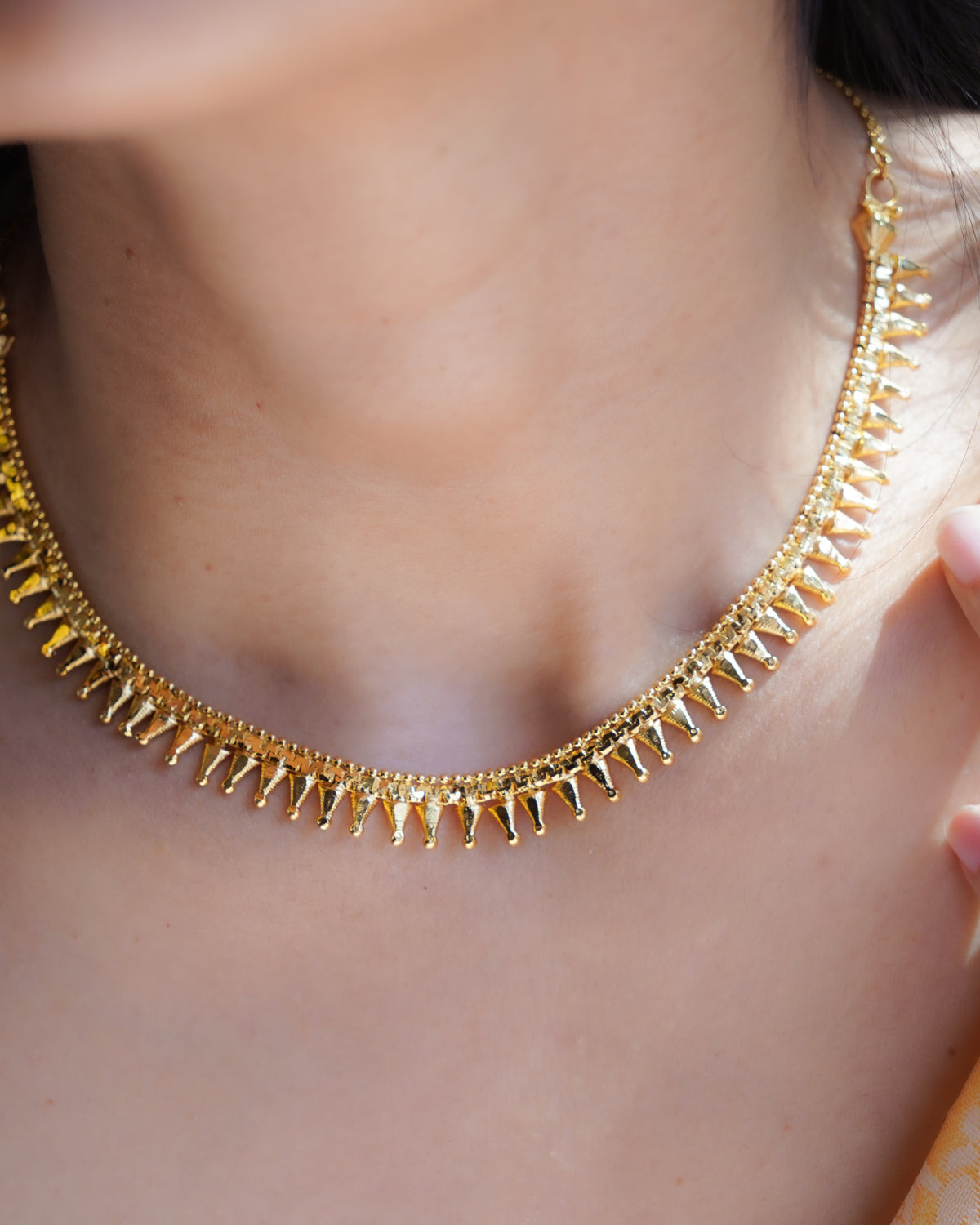 ORO-Gold Plated Geometric Spike Necklace Set | Micro Plated Traditional Necklace with Matching Sunburst Studs